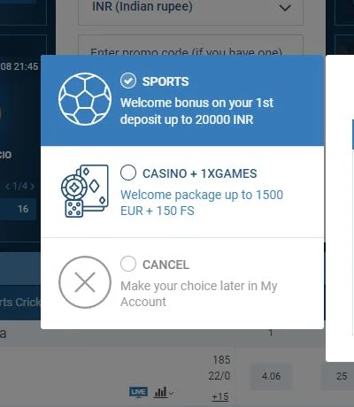 ترحيب 1xbet مكافأة